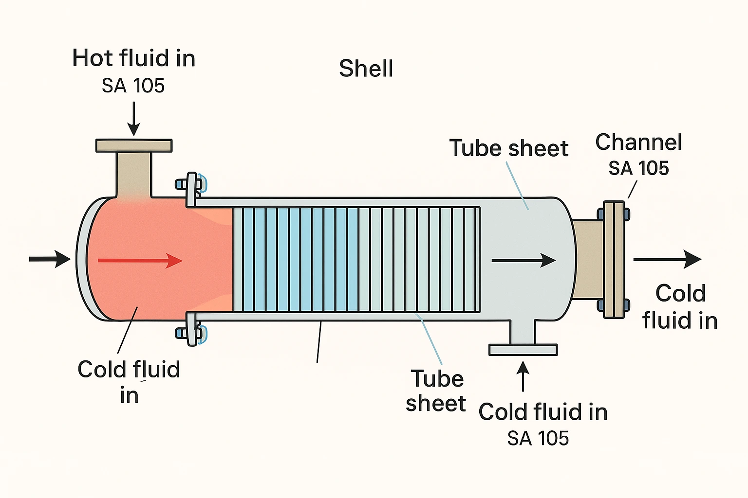 Vertical Shell and Tube Heat Exchanger diagram